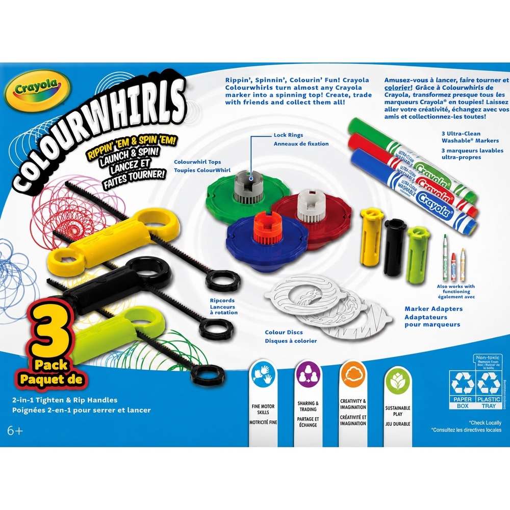 Crayola Colourwhirls 3 Pack Spinning Top Marker Art Kit Washable Markers Toy